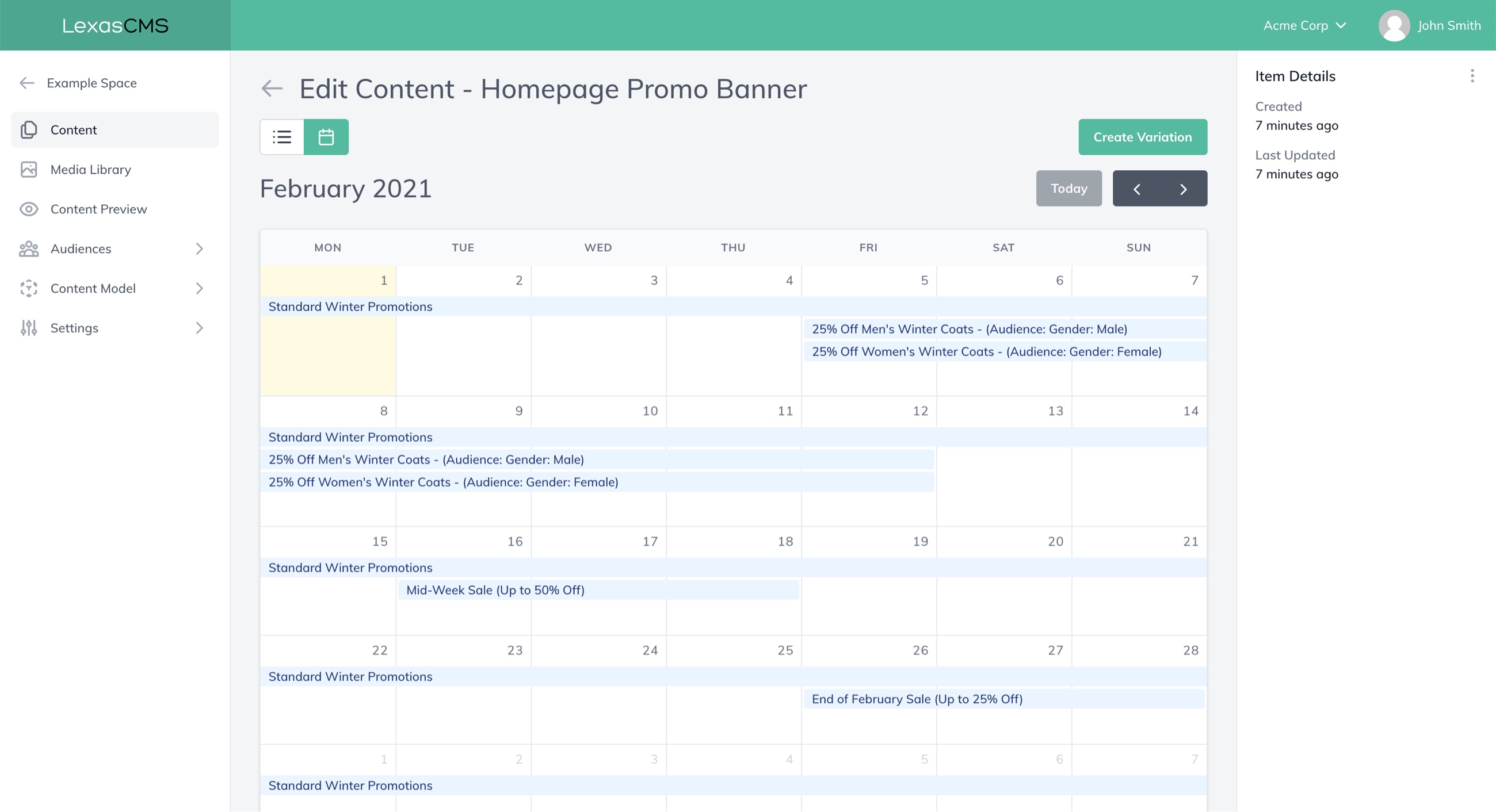 Content planning UI